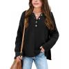 imageBatermoon Girls Button Neck Pullover Sweaters Long Sleeve Loose Fit Fall Knit Jumper Tops Black