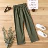 imageBatermoon Girls Pants Paper Bag Elastic Waist Wide Leg Loose Trousers with PocketArmygreen