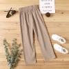 imageBatermoon Girls Pants Paper Bag Elastic Waist Wide Leg Loose Trousers with PocketLight Brown