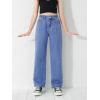 imageGirls Casual Denim Pants High Waisted Wide Leg Jeans with PocketBlue