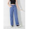 imageGirls Casual Denim Pants High Waisted Wide Leg Jeans with PocketBlue