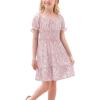 imageGoranbon Girls Summer Floral Dress Kids 2025 Puff Sleeve Square Neck Smocked Flowy Sun DressesAlight Pink