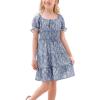 imageGoranbon Girls Summer Floral Dress Kids 2025 Puff Sleeve Square Neck Smocked Flowy Sun DressesAnavy Blue