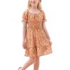 imageGoranbon Girls Summer Floral Dress Kids 2025 Puff Sleeve Square Neck Smocked Flowy Sun DressesAorange