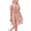 imageGoranbon Girls Summer Floral Dress Kids 2025 Puff Sleeve Square Neck Smocked Flowy Sun DressesApink