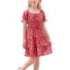 imageGoranbon Girls Summer Floral Dress Kids 2025 Puff Sleeve Square Neck Smocked Flowy Sun DressesAred