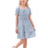 imageGoranbon Girls Summer Floral Dress Kids 2025 Puff Sleeve Square Neck Smocked Flowy Sun DressesAsky Blue