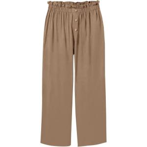 imageBatermoon Girls Pants Paper Bag Elastic Waist Wide Leg Loose Trousers with PocketBrown