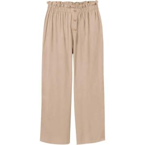 imageBatermoon Girls Pants Paper Bag Elastic Waist Wide Leg Loose Trousers with PocketLight Brown