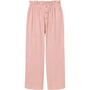 imageBatermoon Girls Pants Paper Bag Elastic Waist Wide Leg Loose Trousers with PocketPink