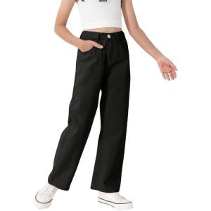 imageGirls Casual Denim Pants High Waisted Wide Leg Jeans with PocketBlack