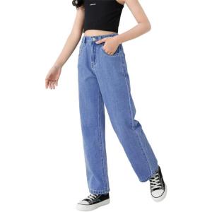 imageGirls Casual Denim Pants High Waisted Wide Leg Jeans with PocketBlue