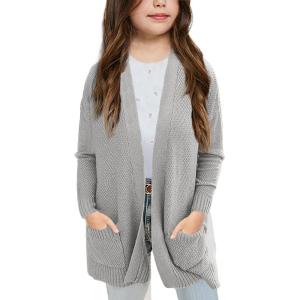 imageGoranbon Girls Cardigan Sweaters Open Front Long Sleeve Casual Sweater Coats with PocketsGrey