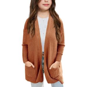 imageGoranbon Girls Cardigan Sweaters Open Front Long Sleeve Casual Sweater Coats with PocketsOrange