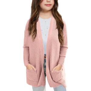 imageGoranbon Girls Cardigan Sweaters Open Front Long Sleeve Casual Sweater Coats with PocketsPink