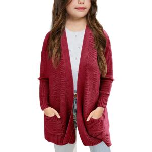 imageGoranbon Girls Cardigan Sweaters Open Front Long Sleeve Casual Sweater Coats with PocketsRed