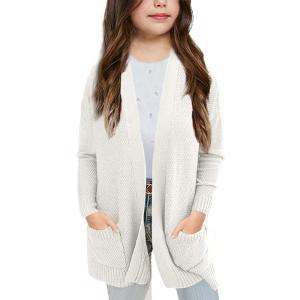 imageGoranbon Girls Cardigan Sweaters Open Front Long Sleeve Casual Sweater Coats with PocketsWhite