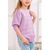 imageBatermoon Girls Puff Short Sleeve Sweaters Crewneck Hollow Out Knit Pullover TopsLavender