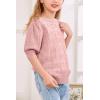 imageBatermoon Girls Puff Short Sleeve Sweaters Crewneck Hollow Out Knit Pullover TopsPink