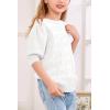 imageBatermoon Girls Puff Short Sleeve Sweaters Crewneck Hollow Out Knit Pullover TopsWhite