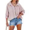 imageFlowyair Womens Oversized Button Down Shirts Business Casual Long Sleeve Blouse Work Striped TopsBean Paste