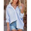 imageFlowyair Womens Oversized Button Down Shirts Business Casual Long Sleeve Blouse Work Striped TopsBlue