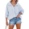 imageFlowyair Womens Oversized Button Down Shirts Business Casual Long Sleeve Blouse Work Striped TopsBlue