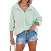 imageFlowyair Womens Oversized Button Down Shirts Business Casual Long Sleeve Blouse Work Striped TopsGreen