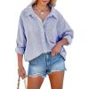 imageFlowyair Womens Oversized Button Down Shirts Business Casual Long Sleeve Blouse Work Striped TopsNavy