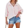 imageFlowyair Womens Oversized Button Down Shirts Business Casual Long Sleeve Blouse Work Striped TopsPink