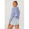 imageWomens Blouses Striped Long Sleeve Shirts Button Down Loose Fit Casual Tops01blue