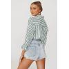 imageWomens Blouses Striped Long Sleeve Shirts Button Down Loose Fit Casual Tops01dark Green