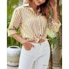 imageWomens Blouses Striped Long Sleeve Shirts Button Down Loose Fit Casual Tops01yellow