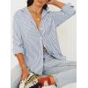 imageWomens Blouses Striped Long Sleeve Shirts Button Down Loose Fit Casual Tops03navy