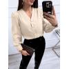 imageWomens Business Casual Tops Summer Long Sleeve Silk Button Down Shirts V Neck Chiffon BlousesAbeige