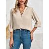 imageWomens Business Casual Tops Summer Long Sleeve Silk Button Down Shirts V Neck Chiffon BlousesAbeige