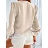 imageWomens Business Casual Tops Summer Long Sleeve Silk Button Down Shirts V Neck Chiffon BlousesAbeige