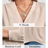 imageWomens Business Casual Tops Summer Long Sleeve Silk Button Down Shirts V Neck Chiffon BlousesAbeige