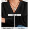 imageWomens Business Casual Tops Summer Long Sleeve Silk Button Down Shirts V Neck Chiffon BlousesAblack