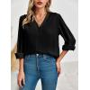 imageWomens Business Casual Tops Summer Long Sleeve Silk Button Down Shirts V Neck Chiffon BlousesAblack