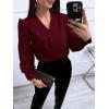 imageWomens Business Casual Tops Summer Long Sleeve Silk Button Down Shirts V Neck Chiffon BlousesAburgundy