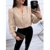 imageWomens Business Casual Tops Summer Long Sleeve Silk Button Down Shirts V Neck Chiffon BlousesAchampagne