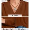 imageWomens Business Casual Tops Summer Long Sleeve Silk Button Down Shirts V Neck Chiffon BlousesAcoffee