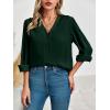 imageWomens Business Casual Tops Summer Long Sleeve Silk Button Down Shirts V Neck Chiffon BlousesAdark Green