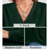 imageWomens Business Casual Tops Summer Long Sleeve Silk Button Down Shirts V Neck Chiffon BlousesAdark Green