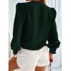 imageWomens Business Casual Tops Summer Long Sleeve Silk Button Down Shirts V Neck Chiffon BlousesAdark Green