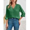 imageWomens Business Casual Tops Summer Long Sleeve Silk Button Down Shirts V Neck Chiffon BlousesAgreen