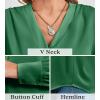 imageWomens Business Casual Tops Summer Long Sleeve Silk Button Down Shirts V Neck Chiffon BlousesAgreen