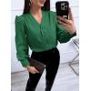 imageWomens Business Casual Tops Summer Long Sleeve Silk Button Down Shirts V Neck Chiffon BlousesAgreen