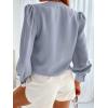 imageWomens Business Casual Tops Summer Long Sleeve Silk Button Down Shirts V Neck Chiffon BlousesAgrey Blue